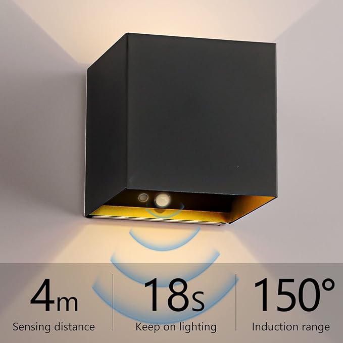 Motion Sensor Wall Light Indoor, 6000mAh Battery Operated Wall Sconce, Rechargeable Cordless Wall Lamp, LED Energy Saving Night Light for Hallway Stairway Porch, Black
