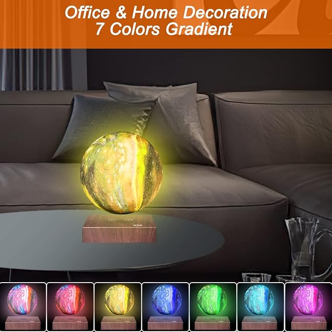 VGAzer Levitating Moon Lamp Floating and Spinning in Air Freely with Gradually Changing LED Lights,Decorative Light for Kids Lover Friends (Square Base)