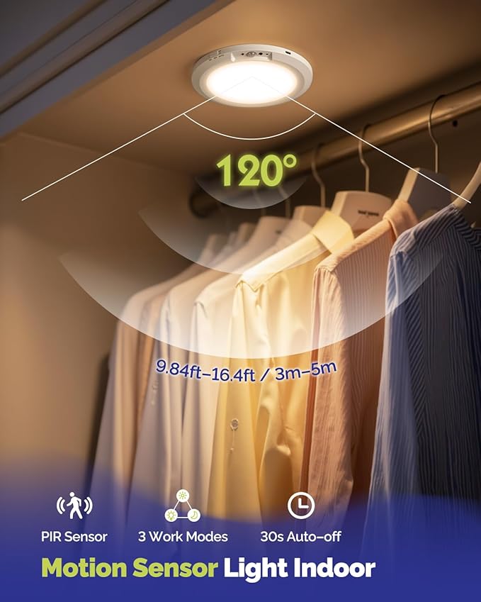 2PCs 10,000mAh Rechargeable Ceiling Light with Remote, Wireless Waterproof Shower Lights 3000K/4000K/6000K, Battery Powered Light for Closet Battery Operated, Motion Sensor Lights No Wiring