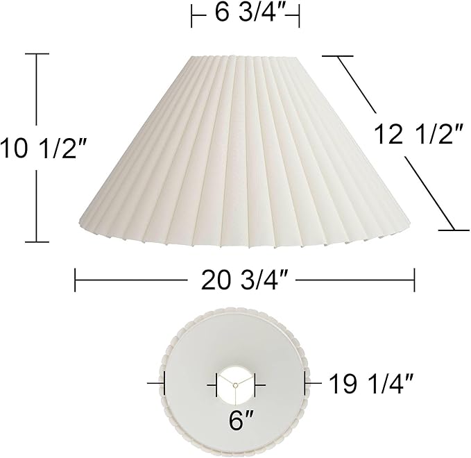 Set of 2 Box Pleat Empire Lamp Shades Antique White Large 6.75" Top x 20.75" Bottom x 10.75" High x 12.5" Slant Spider with Replacement Harp and Finial Fitting - Springcrest