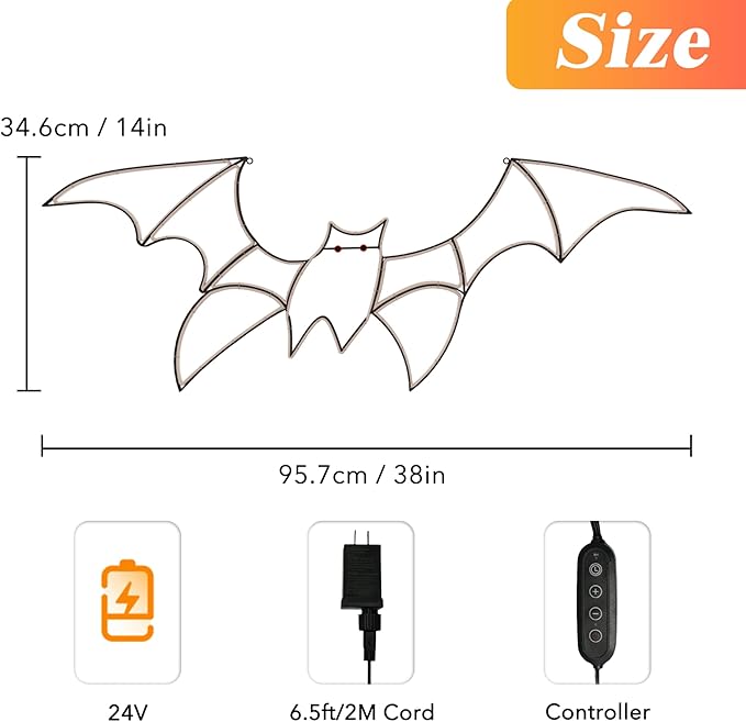 Bat Neon Sign for Wall Art Decor,Metal Frame Led Sign Animated Bat Swing Neon Light Up Sign for Signs for Wall Decor,Flying Bat Neon Light Up Signs for Bedroom,Folding and Easy to Store