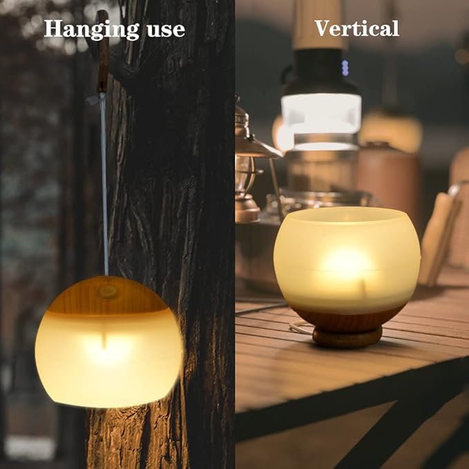 2-Pack 5200mAh Mini Outdoor Wood Camping Lanterns USB Rechargeable with Haning Hook LED Lights Bulbs Retro Tent Lantern for Power Outage Emergency