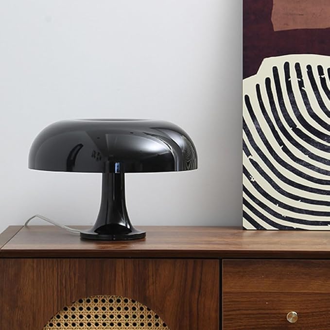 Mushroom Table Lamp, Dimmable with 3 Lighting Modes, Mid Century Retro Design, Black