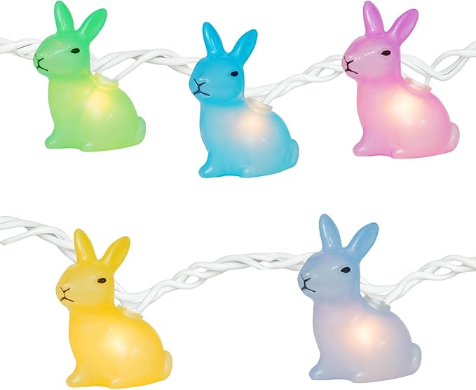 Couah 8.5Ft Multicolor Easter Lights with 10 LED Bunny Lights Plug in Easter String Lights Waterproof for Home Indoor Outdoor Garden Spring Party Easter Decorations