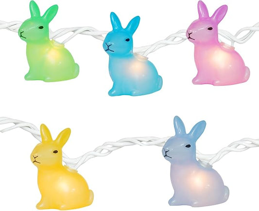Couah 8.5Ft Multicolor Easter Lights with 10 LED Bunny Lights Plug in Easter String Lights Waterproof for Home Indoor Outdoor Garden Spring Party Easter Decorations
