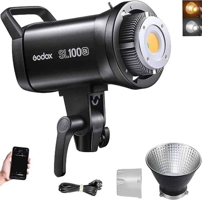Godox SL100Bi 100W Bi-Color LED Video Light, 32100Lux@1M with APP Control, 2800K-6500K CRI/TLCI 96+/97+ Studio Light, 11 FX Effects Studio LED Continuous Video Light Bowens Mount
