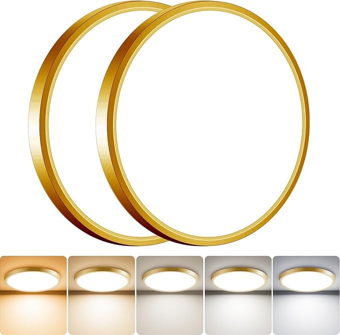 slochi Gold LED Flush Mount Ceiling Light Fixture, 7 Inch 15W, 1500LM, Super Slim 0.7 Inch, 3000K-6500K Adjustable Low Profile LED Ceiling Lights for Bathroom, Closet, Hallway, 2Pack