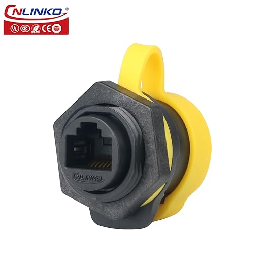 CNLINKO LP-20 RJ45 Panel Mount Socket, CAT6 Ethernet Connector RJ45 Single-Hole Socket IP68 M20 Waterproof Connector (Yellow RJ45 Single-Hole Socket)