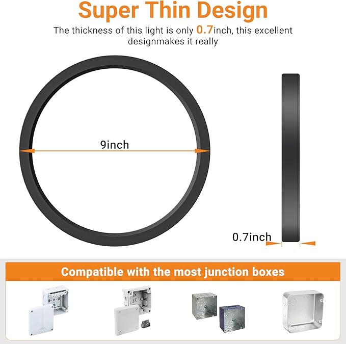 slochi 4Pack LED Flush Mount Ceiling Light Fixture, 9 Inch 18W, 2200LM, Super Slim 0.7 Inch, 3000K-6500K Adjustable Low Profile LED Ceiling Lights for Bathroom, Closet, Hallway(Black)