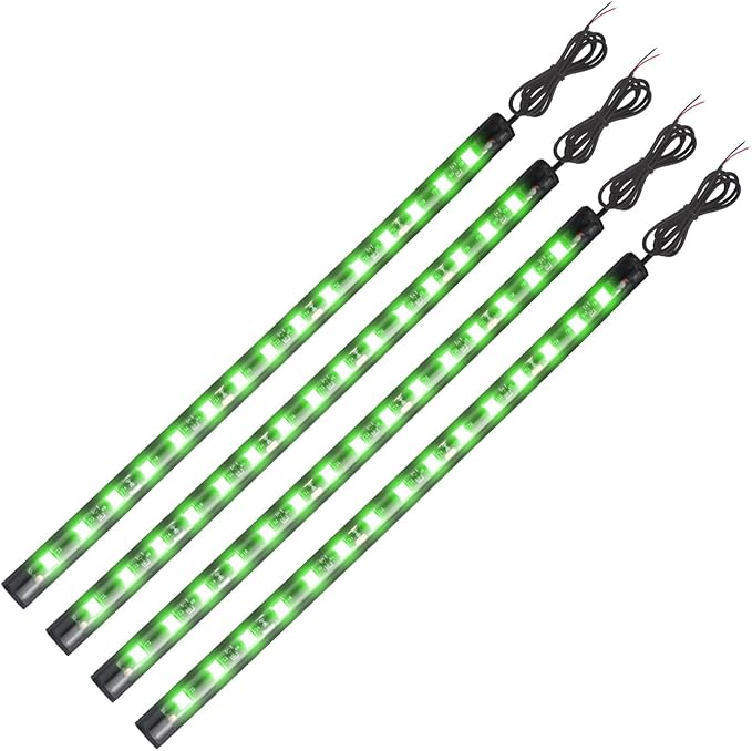 YM E-Bright Green Led Strip Lights for Cars, 10.6 inch 27CM 5050 15 SMD Waterproof Car Underglow Lights Motorcycles Boat Decoration Led Interior Exterior Lights Strip,DC-12V, Pack of 4