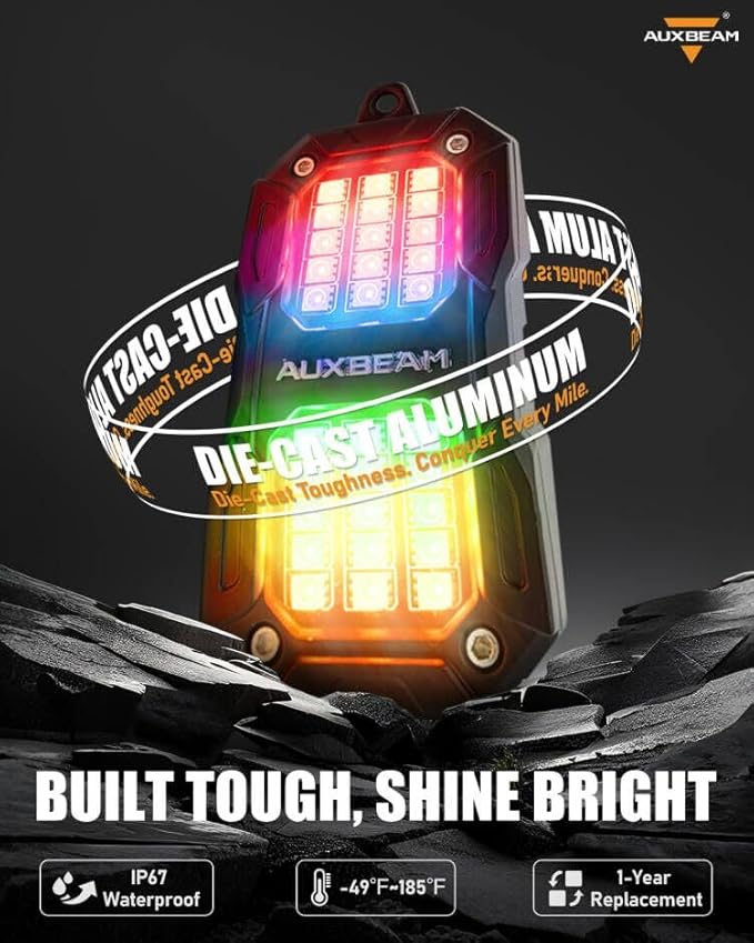 Auxbeam 4 Pods LED Rock Lights w/Brake Mode, Chasing Color RGB Wheel Well Lights w/Bluetooth APP& Remote Control, Music Voice Sync Underglow for Trucks UTV ATV Boat Waterproof, 1 Year Warranty