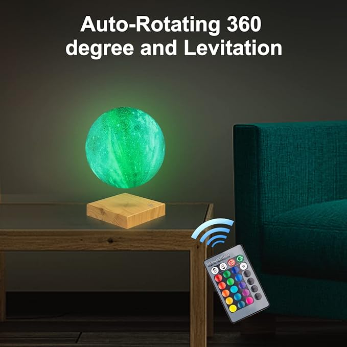 VGAzer Levitating Moon Lamp,16 Colors Galaxy Moon Lamp 5.9 Inch 3D Moon LED Light with Remote Control for Home Office Decor,Unique Gifts for Teen Girls/Boy/Kid/Adults (Square Base)