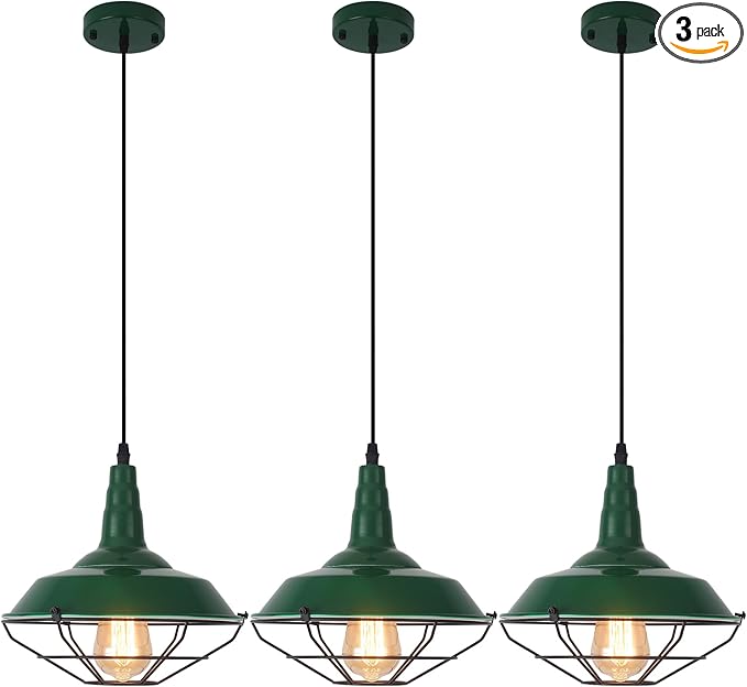 Farmhouse Green Pendant Light, 3 Packs 10.5 inch, Modern Pendant Lighting, Kitchen Pendant Lights, Industrial Pendant Light, Pendant Lights Kitchen Island for Bedroom, Living Room, Bar