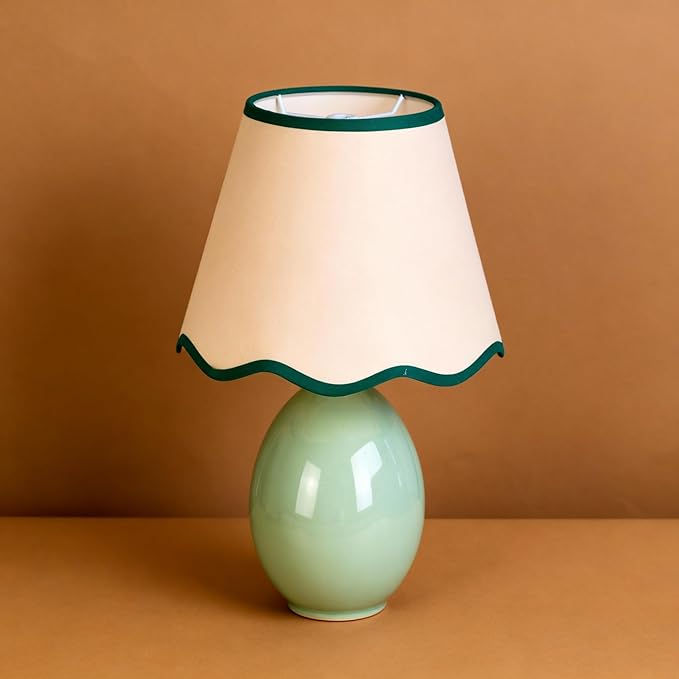 Scalloped Lamp Shades Set of 2, 5" Top x 9" Bottom x 7" Slant Chandelier Shades Green Scallop Lampshades for Vintage Farmhouse Table Bedroom Home Decor
