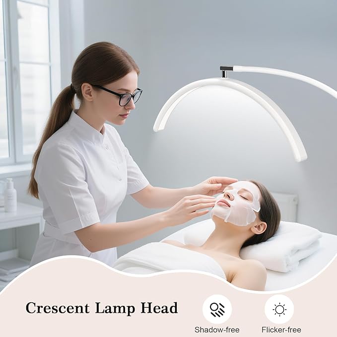 Half Moon Lash Light for Eyelash Extensions & Estheticians, Dimmable LED Lash Lamp with Flexible Gooseneck, Shadow-Free Moon Light for Lash Tech, Tattoo, SPA, Eyelash Lamp (White)