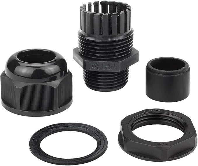 XHF 20 Pcs 3/4" IP68 Strain Relief Nylon Cord Grip Waterproof NPT Cable Glands Adjustable UL Listed and RoHS Compliant(Black)