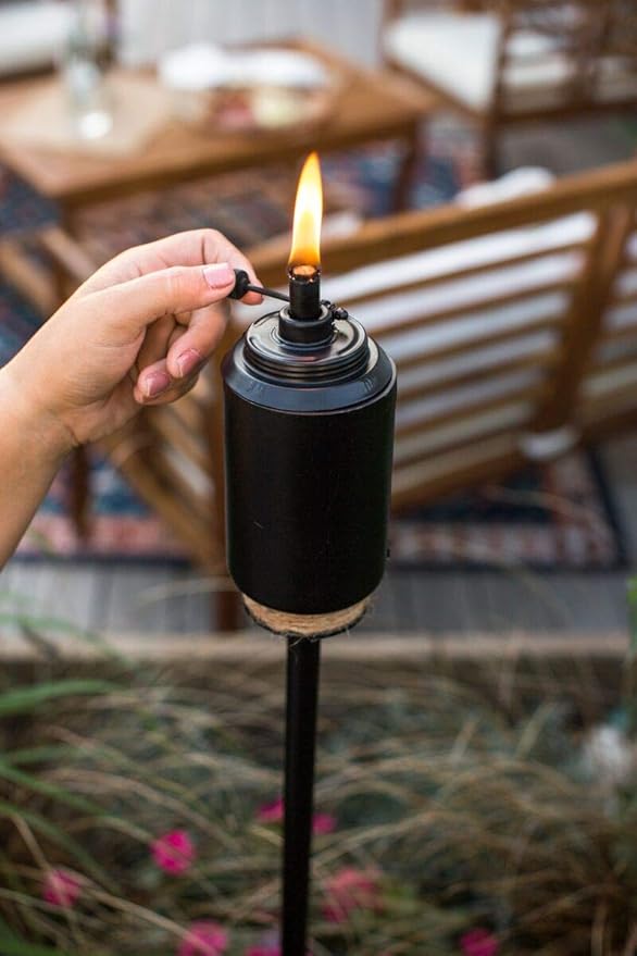 TIKI Adjustable Flame Resin Torch – Black Decorative Outdoor Lighting for Backyard, Lawn, Patio & Garden | 65" | Weather-Resistant | Includes Long-Lasting Wick & Snuffer
