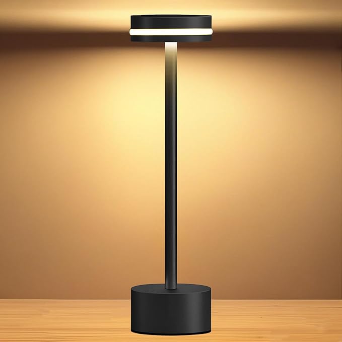 Portable Rechargeable Bedside Lamp, Touch Stepless Dimmable, Cordless Table Lamp for Home, Bedroom, Hotel, Restaurant, Bar, Outdoor, 1 Pack (Black)