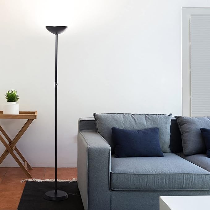 Brightech SkyLite LED Floor lamp, Torchiere Super Bright Floor Lamp for Living Rooms & Offices - 3 Way Dimmable Tall Torch Lamp, High Lumen Standing Pole Lamp for Bedroom Reading - Black