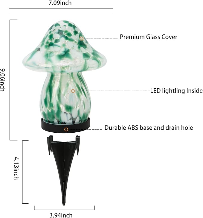 Solar Lights Outdoor Waterproof, Mushroom Garden Décor Powered by Solar, Outdoor Lights for Patio Yard Pathway Backyard Balcony Lawn Landscape Fountain Deck Pool Table Porch Decoration (Green)