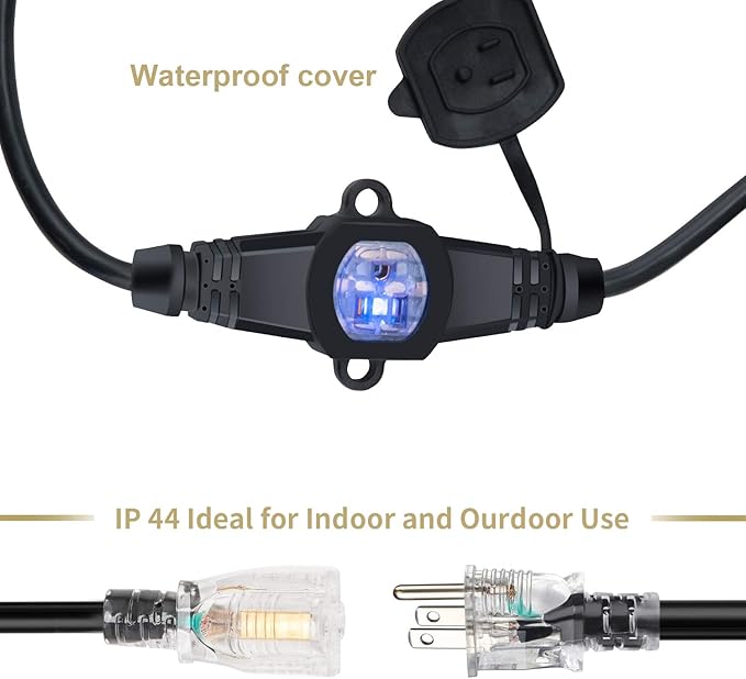 50FT 12 Gauge Outdoor Power Extension Cord,Seven Outlet Cable.Multiple Evenly-Spaced Plug Ideal for Landscaping Light,Stage Backlines,Holiday Decoration,Cord Splitter ETL Listed…