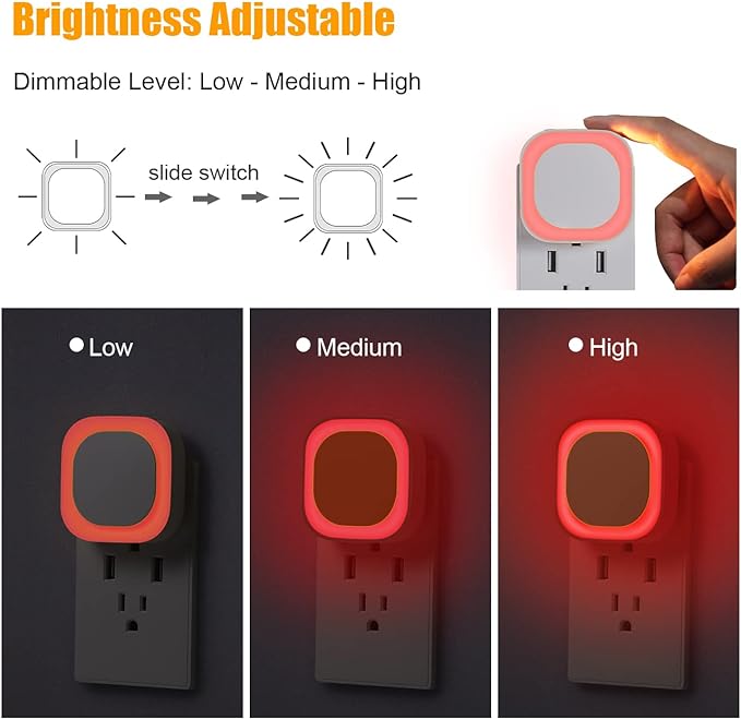 4 Pack Plug in Red Sleep Night Light, Auto Dusk to Dawn, Soft Glow, Dimmable Diffused Light, LED Lights for Bedroom, Sleep, Baby Nursery, Kids, Toddler, Bathroom, Hallway, Home Decor