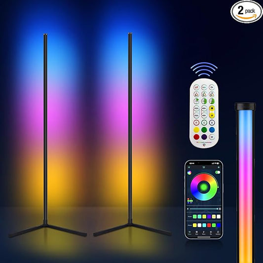2PCS Corner Floor Lamp RGB Color Changing LED Modern Floor Lights with Bluetooth APP and Remote Control Music Sync, 65" RGB Mood Lighting 24H Timing 398+ DIY Modes