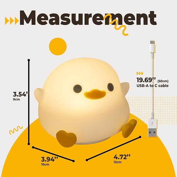 Adorable LED Squishy Animal Night Light - 2 Level Dimmable Nursery Lamp for Kids, Rechargeable Touch Lamp, Cute Dorm Decor - Perfect Baby Boys Girls Gift (Pea Duck)