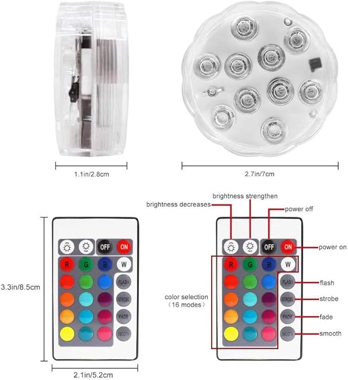 Submersible LED Lights with Remote, 16 Colors Changing Submersible Pool Lights for Above Ground Pools, Waterproof Led Puck Lights Tea Lights, Battery Operated Pond Lights for Vase Aquarium (2)