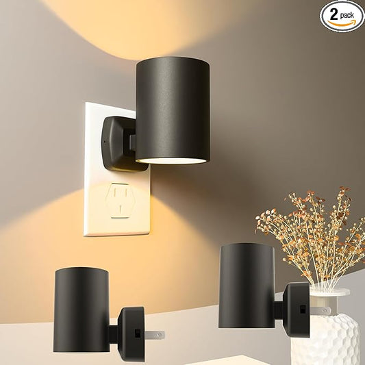 ETL Night Lights Plug into Wall 2700K,Warm White Modern Night Lights with Dusk to Dawn Light Sensor,20-40 LM Adjustable Brightness Nightlight for Hallway Bedroom, 2 Pack