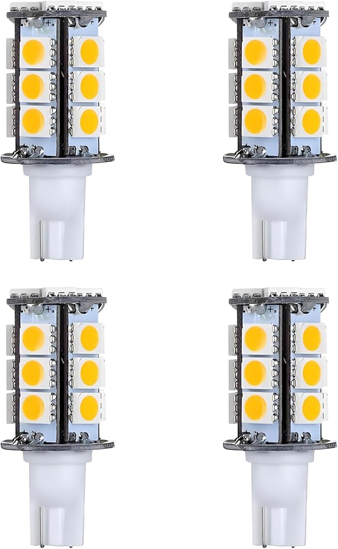 T5 T10 921 194 Wedge Base LED Light Bulb High Brightness 12VAC/DC 3Watt Warm White 2700K-3000K for for Outdoor Landscape Lighting Deck Stair Step Path Lights and RV Lights 4pcs