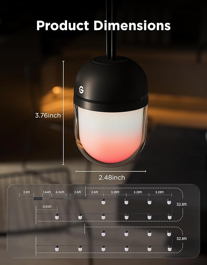 Govee Outdoor Chromatic String Lights, 65.6ft RGBIC Outdoor Lights with 55 Uni-IC Control LED Bulbs, 111+ Scene Modes, IP67 Waterproof, String lights compatible with Alexa, Google, Matter, App Control