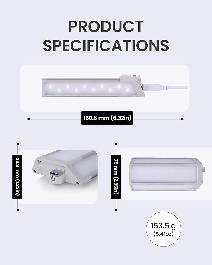 Claymore 3Face Pro Wing (Light Gray) - Rechargeable Surface Area Lamp Bar for Camping, Tents, Canopies, Outdoor Events, Street Vendors, Work Lighting, Long-Lasting Battery. Adjustable Light Modes.