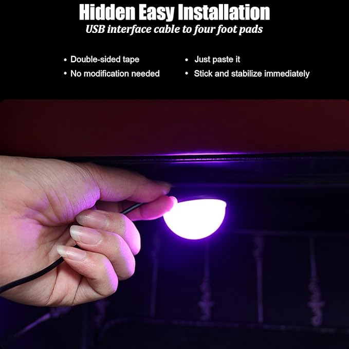 Car Interior LED Lights, 4 in 1 USB Port Automotive Ambient Neon Light Kit, Vehicle Center Console Dashboard Strip Lamps Decoration Accessories, Universal for SUV Truck Sedan (Pink)