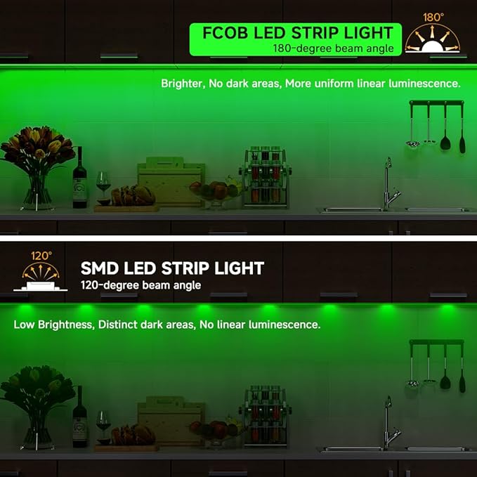 BTF-LIGHTING FCOB COB FOB LED Strip Lights 5V USB Powered 3.28FT 320LEDs Green Color 8mm Width Dimmable CRI 90+ with 3M Tape Flexible High Density for 3D Printer TV Backlight PC DIY Decor