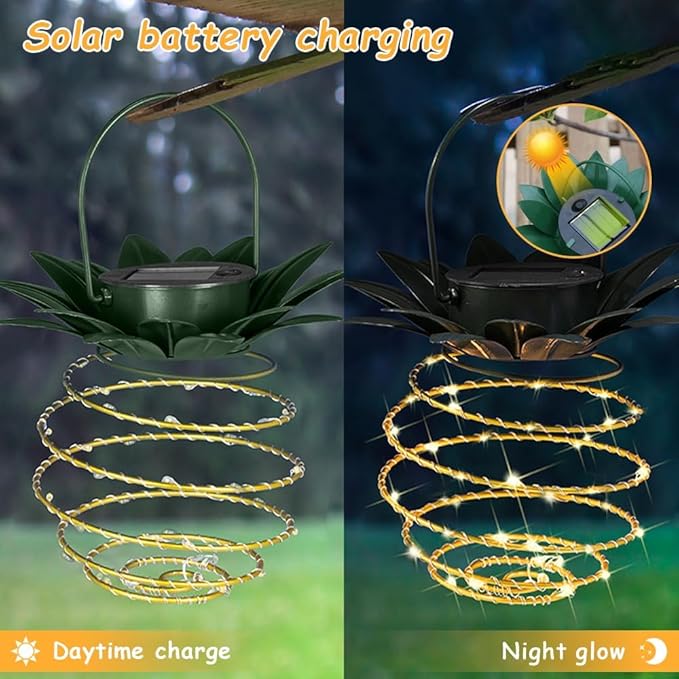 4 Pack Outdoor Solar Hanging Lantern Lights - 60LED Waterproof Solar Pineapple Light Outdoor for Garden,Yard Porch Lawn Backyard Landscape Pathway Patio Outside Gardening
