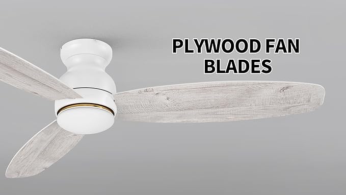 Carro 60 Inches White Ceiling Fan with Light Flush Mount, DC 10 Speeds Silent Ceiling Fan with Remote, 3 Dual Finish Blades, 3 Light Colors Dimmable, for Living Room, Bedroom