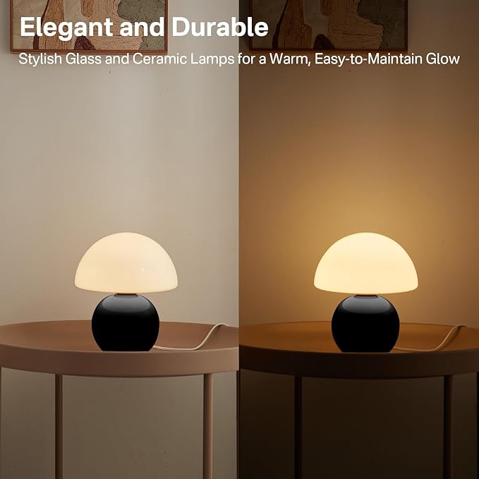 Mushroom Lamp Table Lamp for Bedroom,Desk Bedside Small Lamps for Living Room Night Stands,Mushroom Decor Cute Mini Modern Mid Century Lamps,Unique Aesthetic Home Living Room Decor(Black)