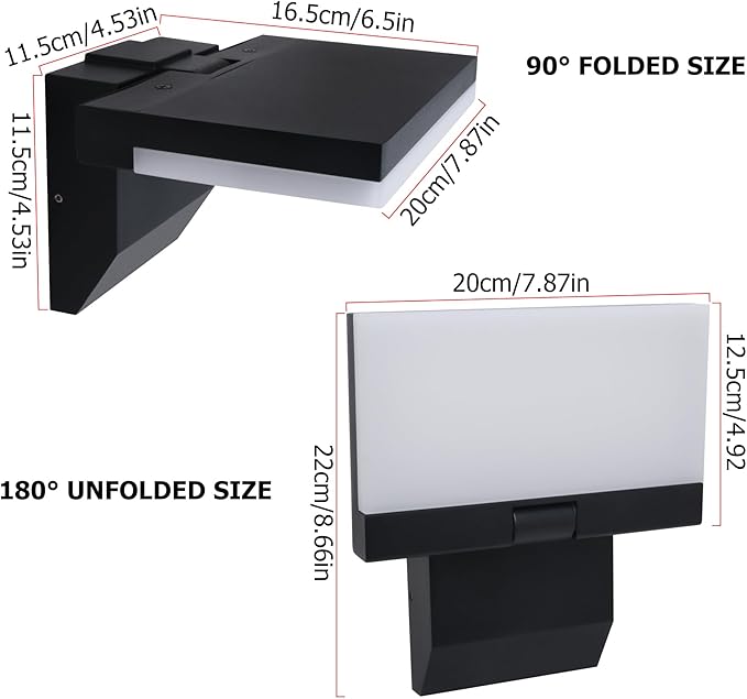 Modern Outdoor Wall Light, 18W 1980LM Black Aluminum Patio Wall Sconce IP65 Waterproof LED Porch Lights 3000K Foldable Exterior Lighting Fixtures for House Garden Garage