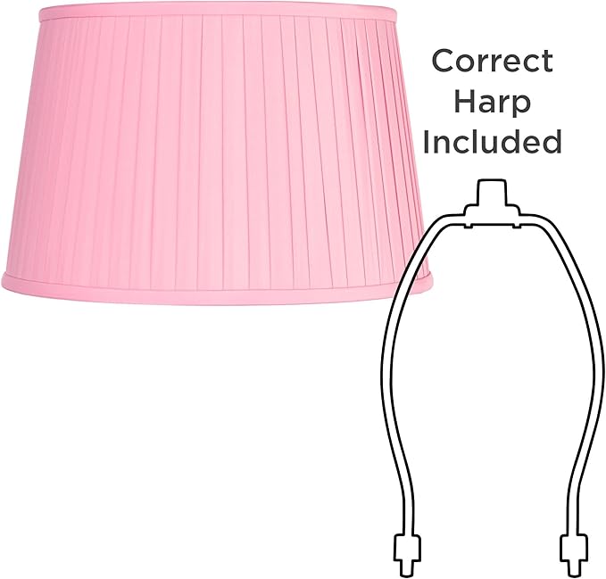 14" Top x 17" Bottom x 11" High x 11" Slant Lamp Shade Replacement Large Bright Pink Empire Round Modern Fabric Pleated Spider Harp Finial - Springcrest