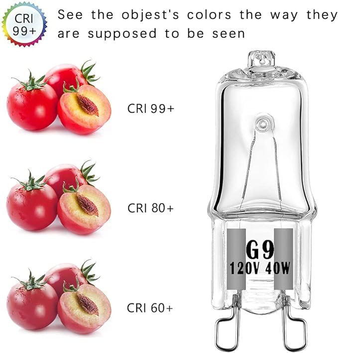 G9 Halogen Bulb 40W 120V T4 JCD Type G9 Base 2 Pin Light Bulb for Range Hood Lights, Bathroom Light Bulbs, Microwave Ovens Candle Warmer Light Bulbs, Dimmable Warm White (Pack of 12)