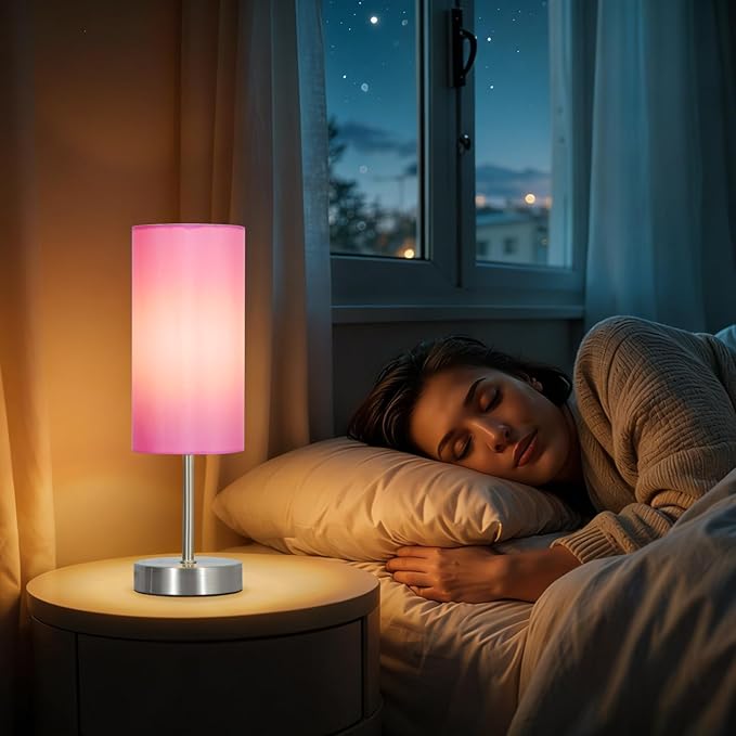 2 Pack Small Table Lamps for Bedroom, Bedside Lamps for Nightstand with Wire Switch, Minimalist Modern Desk Lamps with Linen Fabric Shade for Kids Room Living Room Office Dorm, Bulb Included