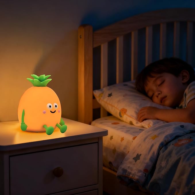 Pineapple Night Light,USB Rechargeable Touch Control Lamp with 7-Color RGB & 30-Min Timer, 3-Level Dimmable Anti-Blue Light Bedside Lamp for Kids Adults Home Party Camping
