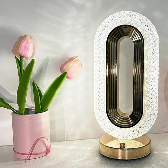 Crystal Bedside Lamp, 3-Color & Dimmable LED Desk Lamp with USB-C Rechargeable Battery, Touch Control Modern Night Light for Bedroom, Office, Living Room Decor (3000K 4500K 6000K)