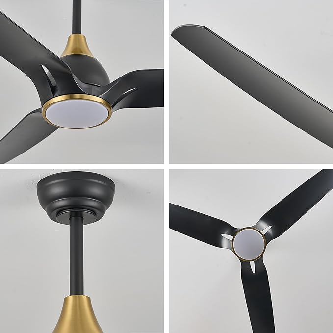 Ceiling Fans with Lights,52 inch Black Ceiling fan with App and Remote Control,Reversible modern DC ceiling fans,3CCT,Dimmable,Noiseless,Ceiling Fan for Bedroom,Living Room,Indoor/Outdoor Use