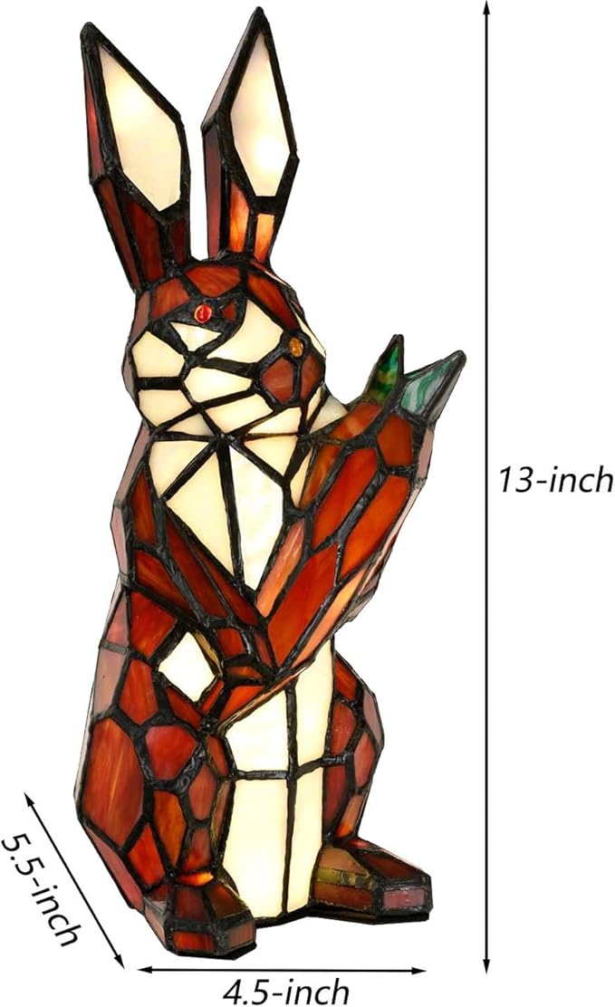 Bieye L10946 Rabbit Holds Carrot Tiffany Style Stained Glass Accent Table Lamp for Home Decor (Red)