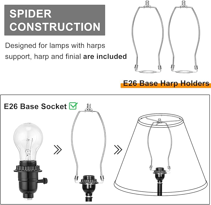 Empire Lamp Shades Set of 2, Gray Large Lamp Shades for Table Lamps Floor Lamps, 6" Top x 16" Bottom x 10.8" High, Natural Linen Lampshades Replacement, Include Spider, Harp Holders, Easy Assembly