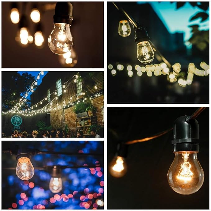 Hometown Evolution, Inc. E26 Commercial String Lights with 16 Gauge Wire (50 Foot 25 Socket, A15 LED 9 Diode 1 Watt Bulbs)