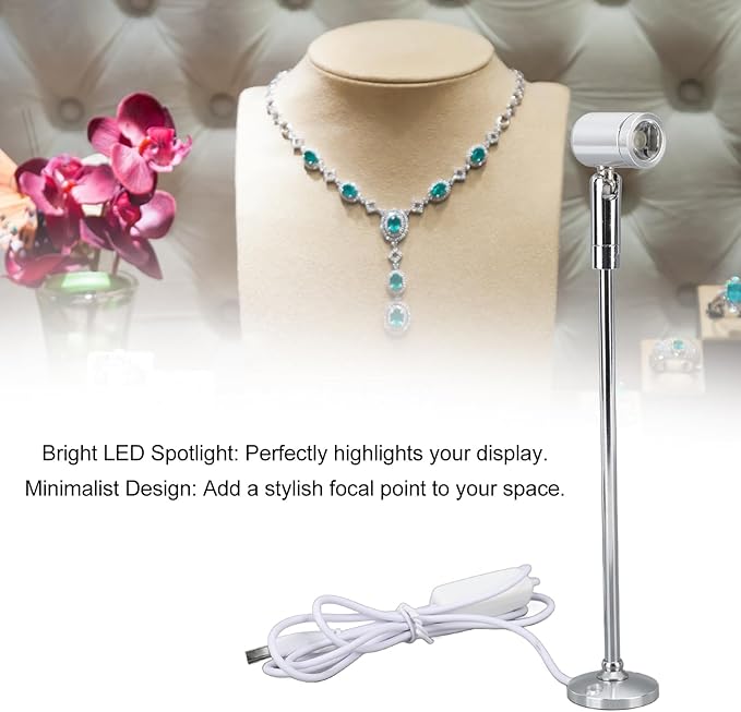 Garosa LED Spotlight USB Powered Modern Cabinet Standing Display Light Adjustable for Jewelry Showcase Showroom Gallery(Warm Light)