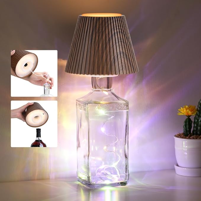 WILIT Wireless Bottle Lights for Bottles, 3-Level Brightness Rechargeable Lamp Shade for Bottle, Bar Lamps for Home Bar Decor with RGB Lights, Cordless Table Lamp for Bedroom, Gift for Her Men